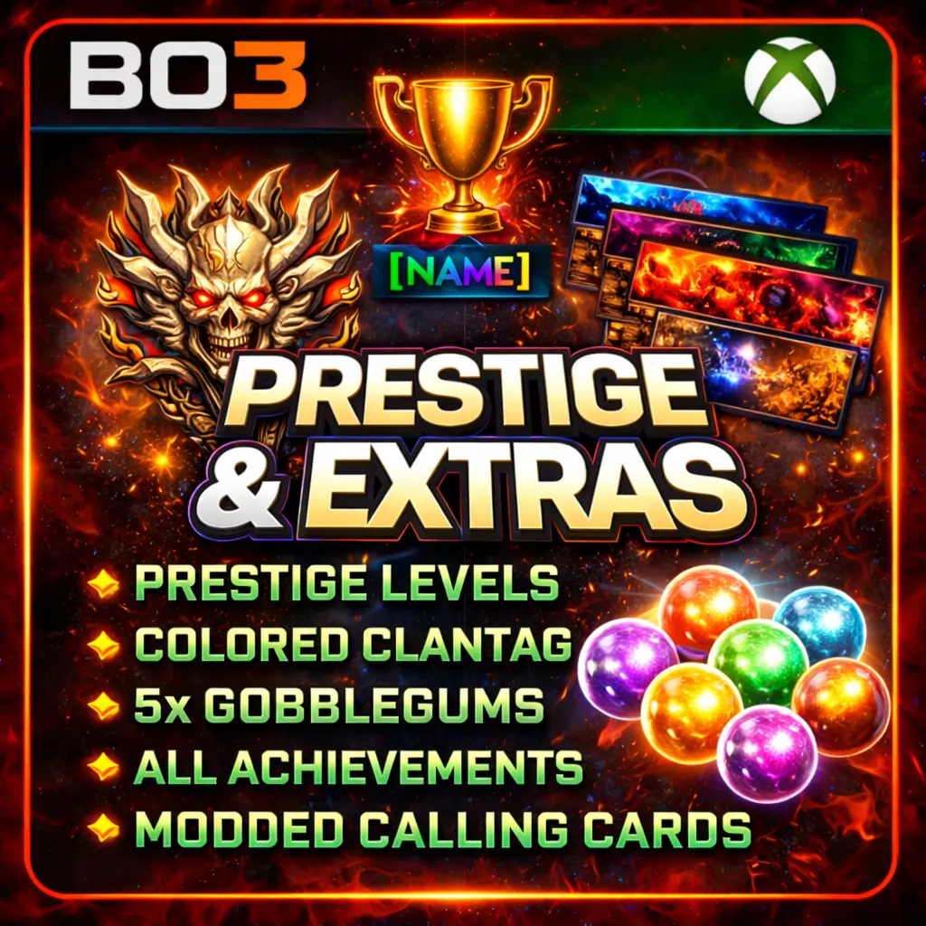 Xbox BO3 - Prestige Level, Colored Clantag, Gobblegums, Achievements, Calling Cards